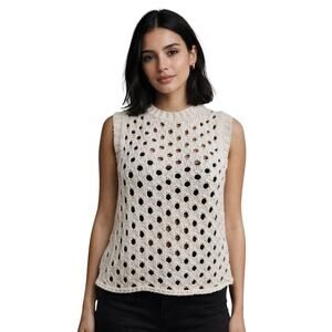 MJ. Watson Open Work Holes Cotton Vest Top in Natural S